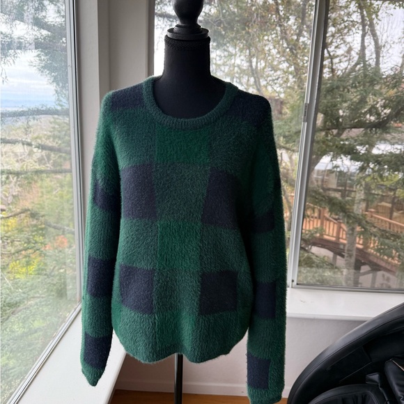 LIKE NEW Anthropologie Fred and Sibel Susan Plaid Pullover Green Black Sweater X - Picture 2 of 10